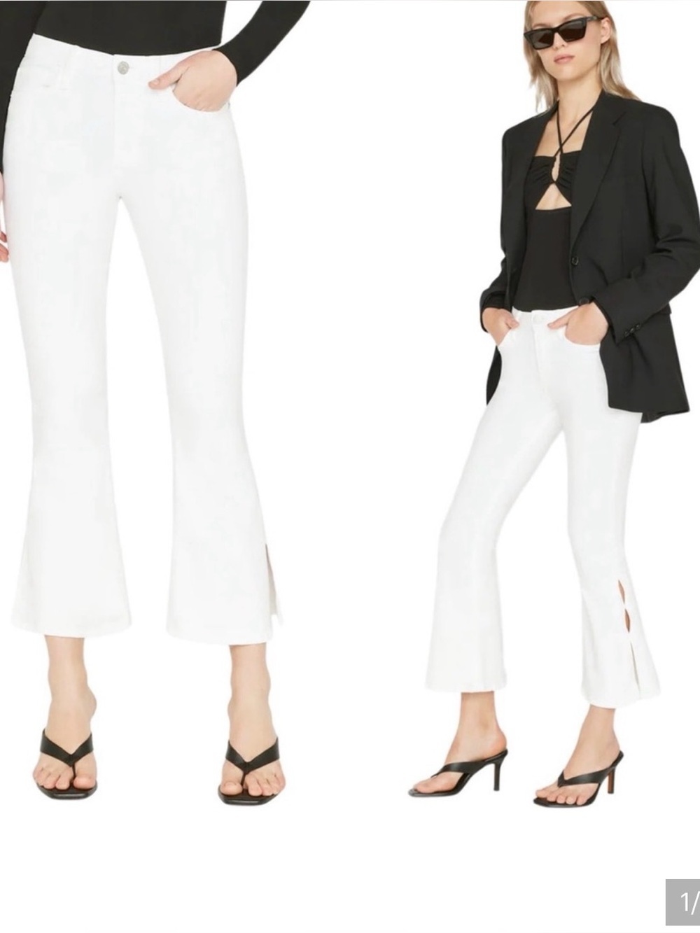 Frame Le Crop Flare White Cropped Flared Jeans with Side Slits 27